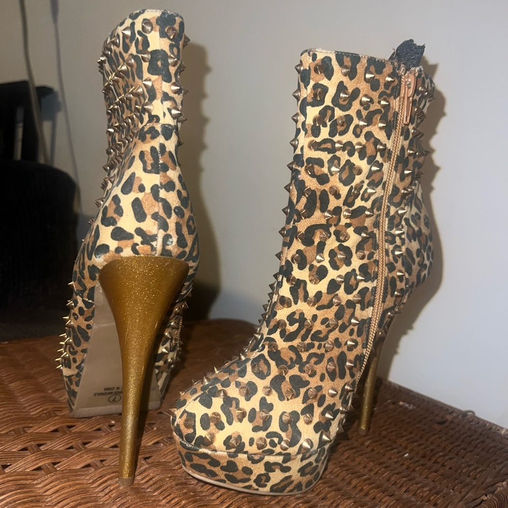 Pleasers Leopard Spike Boot Heels